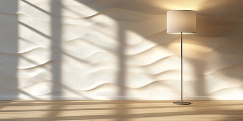 Aufkleber - Elegant Floor Lamp Casting Artistic Shadows on Wavy Textured Wall, Creating a Cozy and Inviting Atmosphere for Modern Interiors