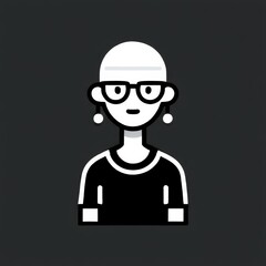 Poster - Minimalist Icon of a Woman with Glasses and Earrings on a Dark Gray Background