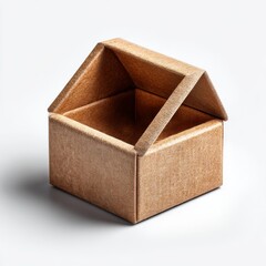 Aufkleber - Minimalist House-Shaped Box: A Golden Brown Textured Container, Simple Architectural Form, on a White Background
