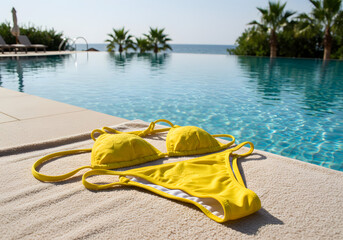 yellow bikini by the poolside: summer vacation relaxation at a luxury resort
