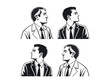 © Desingner Kings GH - Businessmen in Profile Silhouettes, elegant silhouette of two men in business attire, viewed in profile. Silhouette Person Icons, men, profile, portrait, vintage, retro, comic book, illustration, grap