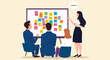 © Md - Collaborative Brainstorming Session: Teamwork, Ideas, and Project Planning , Business Workshop Concept. Vector cartoon illustration of a group of diverse people