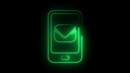 Wall Mural - Glowing neon messaage icon isolated on black background. HD Video motion graphic animation