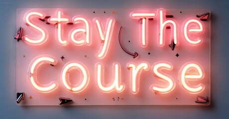 Poster - Neon sign displays motivational phrase. Pink glow illuminates rectangular backdrop. Simple design, modern aesthetic. Wall mounted.