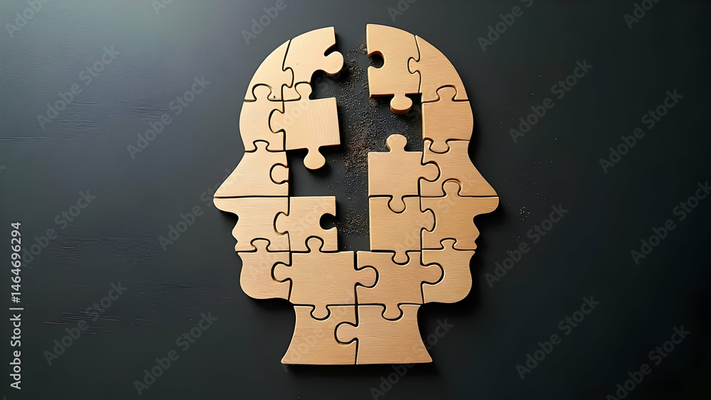 Human Head Silhouette of Wooden Puzzle Pieces with Brain Area of Misfit ...