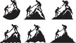 © 69creativedesigner - set of helping friend reach the mountain silhouette, black and white silhouette, vector and illustration