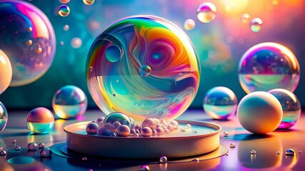 Wall Mural - mesmerizing rainbow orb and floating spheres in a dreamlike world