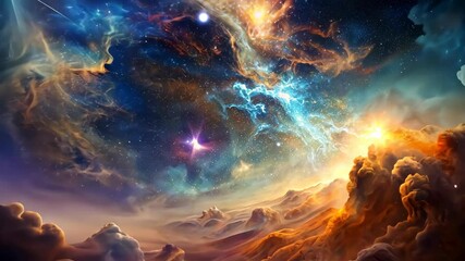 Wall Mural - Celestial Dreamscape A Journey Through Cosmic Clouds and Starry Skies