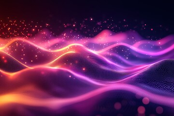 Wall Mural - vibrant abstract digital landscape with glowing waves and particles in a futuristic neon color palet