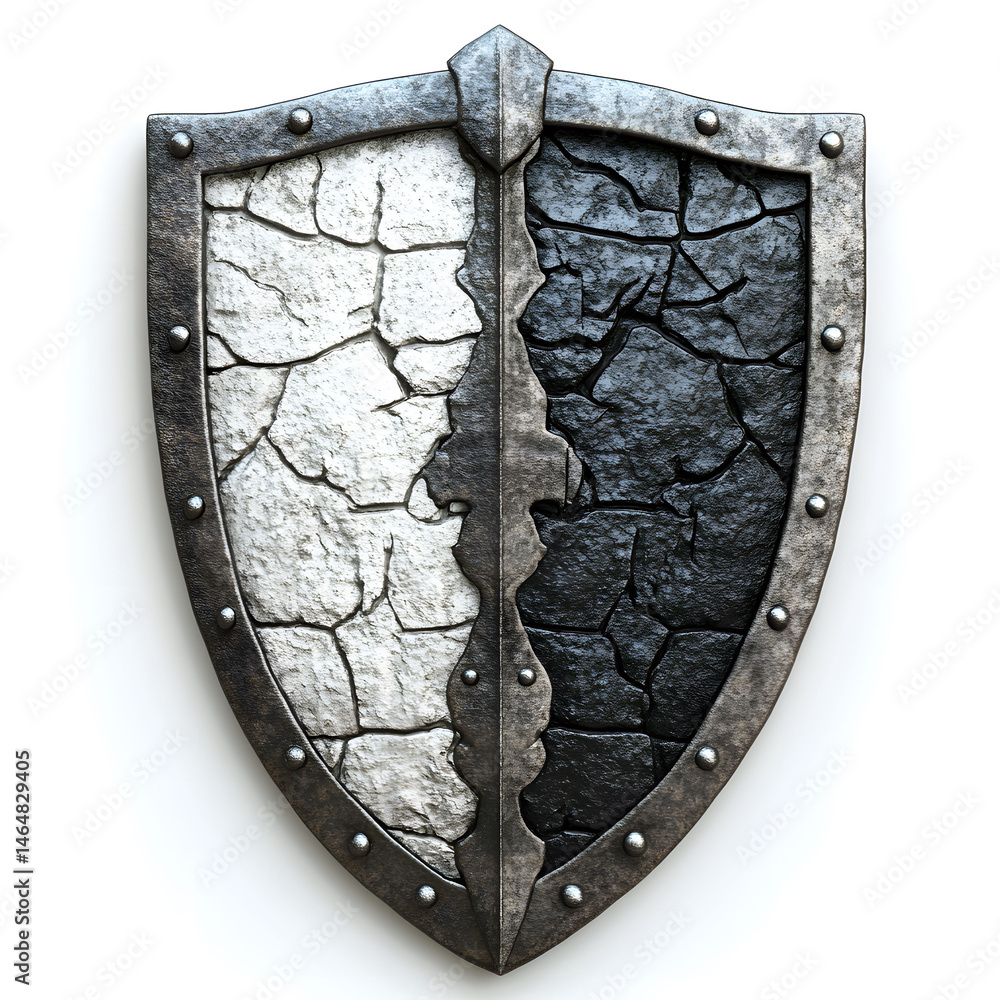 Shield Half Part Cracked Medieval Shield: A weathered, cracked medieval shield, half ...