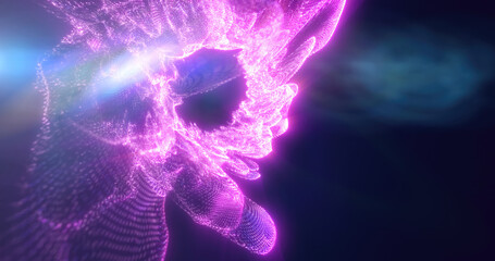 Wall Mural - abstract purple stream of light with digital textures, creating a dynamic energy effect in a dark sp