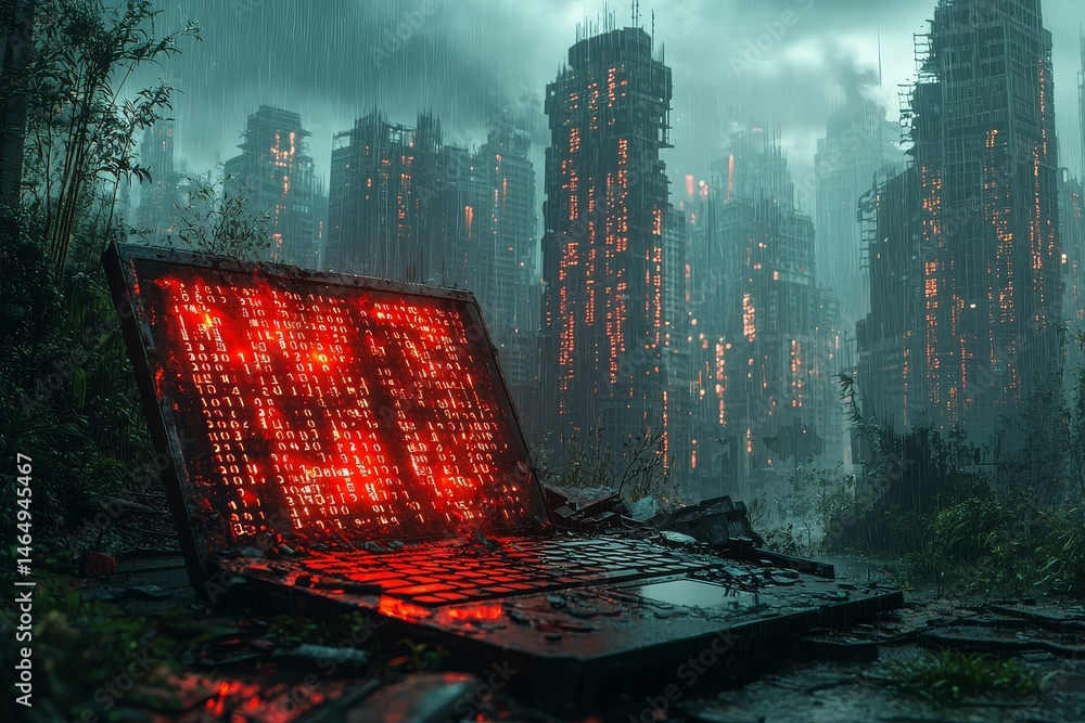 Ilustração Photorealistic broken laptop with red and black numbers on ...