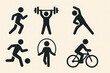 © ณภัทร วงค์มาวิวัฒน์ - Activity Icon Set: Dynamic silhouettes illustrate various activities, conveying a sense of movement, energy, and the pursuit of wellness, fitness, and an active way of life.