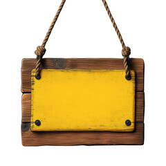 Aufkleber - Rustic Wooden Signboard with Vibrant Yellow Panel and Rope Hanger Design