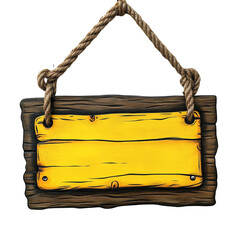Poster - A charming yellow wooden sign hanging with rope, perfect for messages