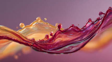 Fototapete - Dynamic splash of crimson and amber liquids creating abstract wave shapes, showcasing fluidity, energy, and vibrancy, ideal for drink or design concepts