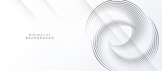 Fototapete - Modern white abstract background with geometric layers and circular lines
