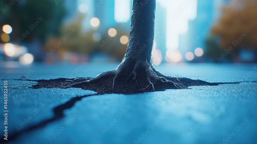 Tree roots breaking through concrete, revealing the unstoppable impact ...