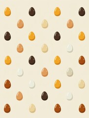 Fototapete - Symmetrical Flat Pattern Featuring Small Egg Icons in Various Colors on a Light Background for Design and Creative Projects Generative AI