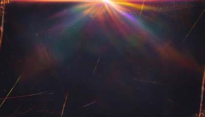 Leinwandbilder - abstract cosmic light burst with rainbow lens flare and scratched film texture for vintage web design, poster, or digital background

