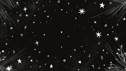 Wall Mural - Monochrome Night Sky with Tropical Palm Leaves and Stars