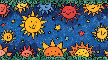 Wall Mural - Vibrant Sun and Stars Pattern for Creative Projects