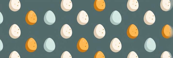 Poster - Symmetrical Flat Pattern Featuring Small Egg Icons in Various Colors on a Dark Background for Playful Design Applications Generative AI