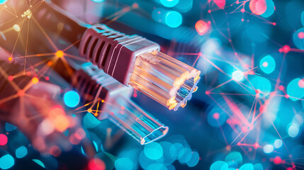 Aufkleber - Illustrating fast data transfer with network cables and colorful lights