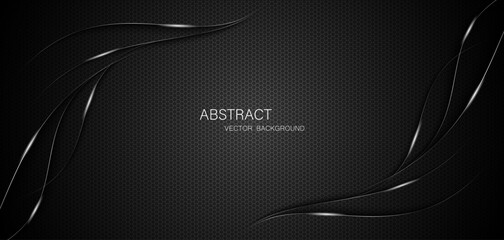 Aufkleber - Abstract black steel mesh background with silver glowing lines with free space for design. Modern technology innovation concept background. Perforated dark metal sheet for background image.	