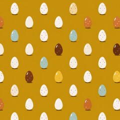 Aufkleber - Symmetrical Flat Pattern Featuring Various Colored Egg Icons on a Yellow Background for Decorative and Design Purposes Generative AI