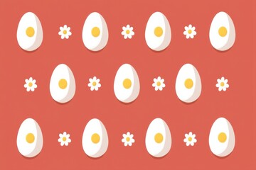Aufkleber - Symmetrical Flat Pattern Featuring Small Egg Icons and Flowers on a Warm Red Background Generative AI