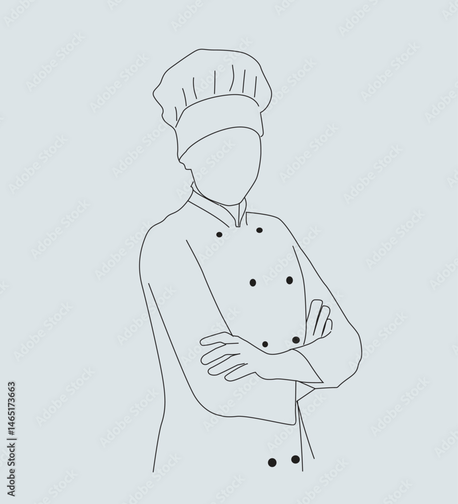 Chef wearing uniform and chef hat .Professional chef continuous one ...