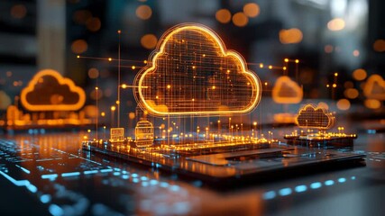 Wall Mural - digital cloud computing graphic on circuit board.