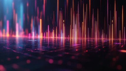 Wall Mural - abstract digital cityscape, vibrant glowing lines and particles.