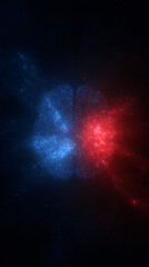 Wall Mural - Brain at the center of a galaxy, lit with blue and red visible radiation copy space above