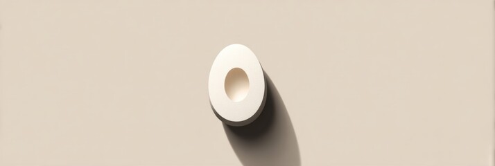 Poster - Minimalist Display of a Single White Egg Shape Centered on a Beige Background Emphasizing Simplicity and Design Elegance Generative AI