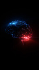 Wall Mural - brain at the center of a galaxy, lit with blue and red ink lights copy blank above