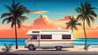 © Architect - Retro Camper Van by the Beach under Palm Trees