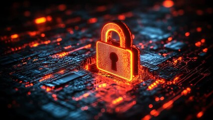 Wall Mural - glowing padlock on glowing circuit board.