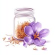 © ULFAITA - Saffron spice in a glass jar with saffron flower