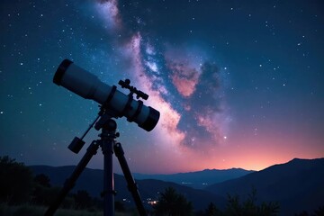 Wall Mural - a large astronomical telescope pointed at the night sky, stars visible , research, nocturnal, univer