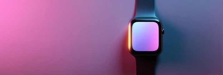 Poster - Smartwatch Display With Glowing Screen on an Empty Pastel Background Showcasing Modern Technology in a Minimalist Design Generative AI