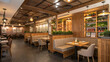 © vector db - Modern Restaurant Interior Design with Wooden Elements and Cozy Lighting – EPS Vector Background