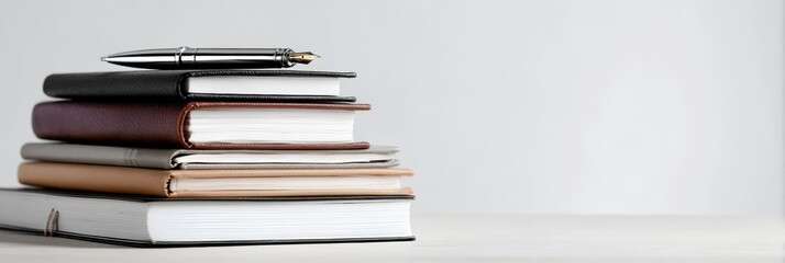 Aufkleber - Stack of Journals and a Pen on a Clean Workspace With Ample White Space for Writing Notes or Ideas Generative AI