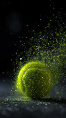 Wall Mural - Mellow speed tennis ball shattering green powder dynamic sport photography