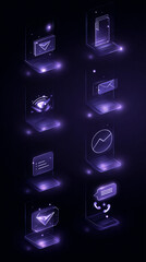 Wall Mural - isometric design of mobile app interface icons focused on business and communication.