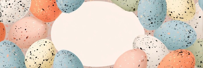 Aufkleber - Colorful Speckled Eggs With Pastel Textures Framed in Empty Space for Text Generative AI
