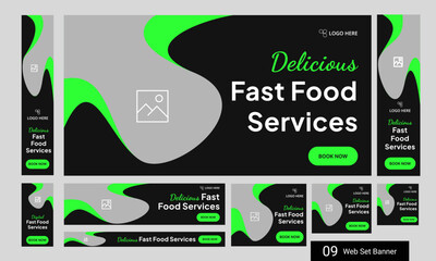 Wall Mural - Food delivery service web banner design for social media posts, food menu google ads web bundle banner templates