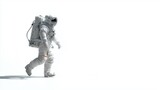 astronaut walking first step side view white sunlight isolated background minimal clean space suit