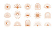 © Ukio.stock - Bohemian sun. Abstract boho suns and arc windows, sunburst. Bohemian minimalist line sunrise and sunset in water of sea waves. Vector mystic outline icons and logo